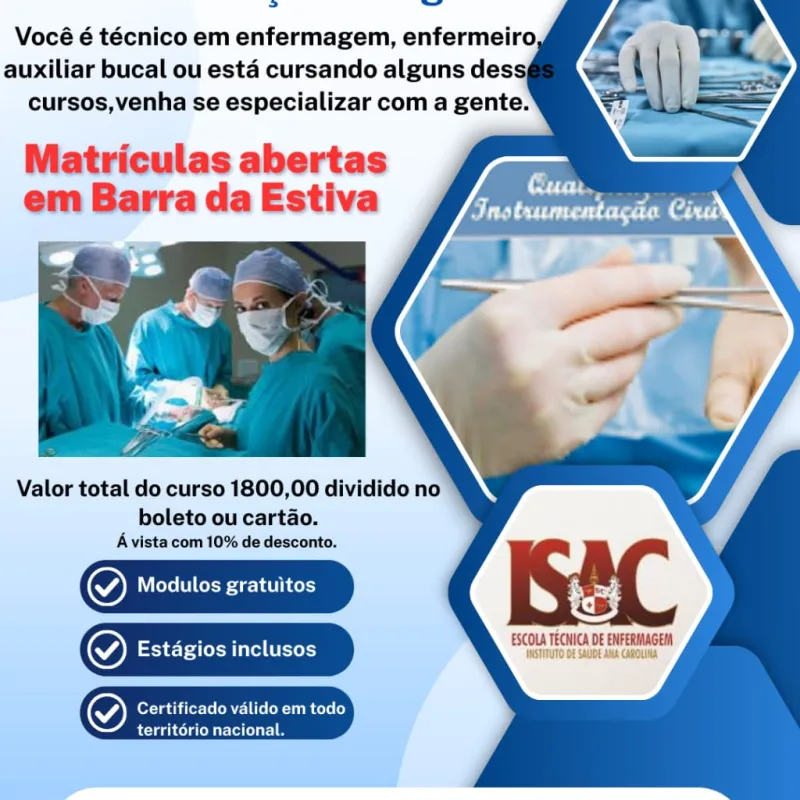 Atenção Barra da estiva! Oportunidade para quem deseja se qualificar na área da Saúde